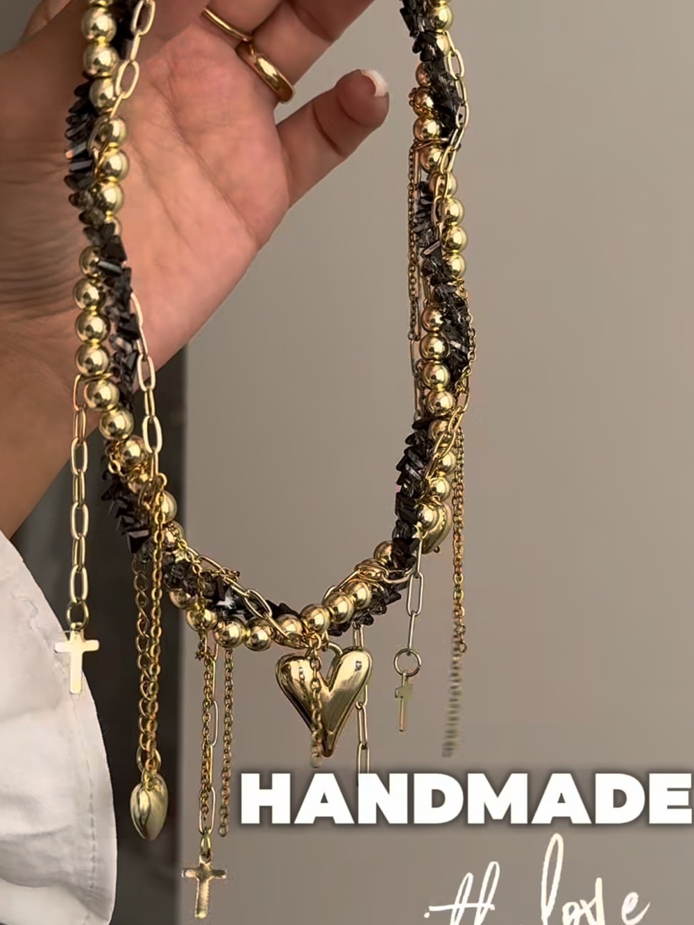 Handmade Gold Multicharm Heart Necklace - Women Jewelry